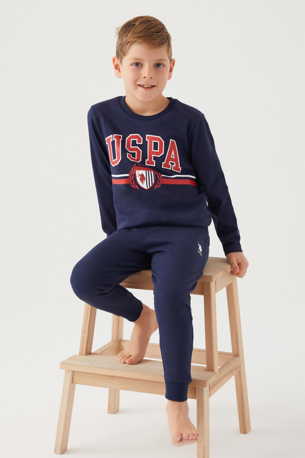 U.S. Polo Assn. Erkek Çocuk Bisiklet Yaka Pigment Baskılı Kışlık Regular Fit Lacivert Pijama Takımı US1191-C-V9 Ürün ana görseli