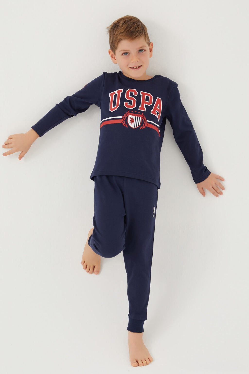 U.S. Polo Assn. Erkek Çocuk Bisiklet Yaka Pigment Baskılı Kışlık Regular Fit Lacivert Pijama Takımı US1191-C-V9