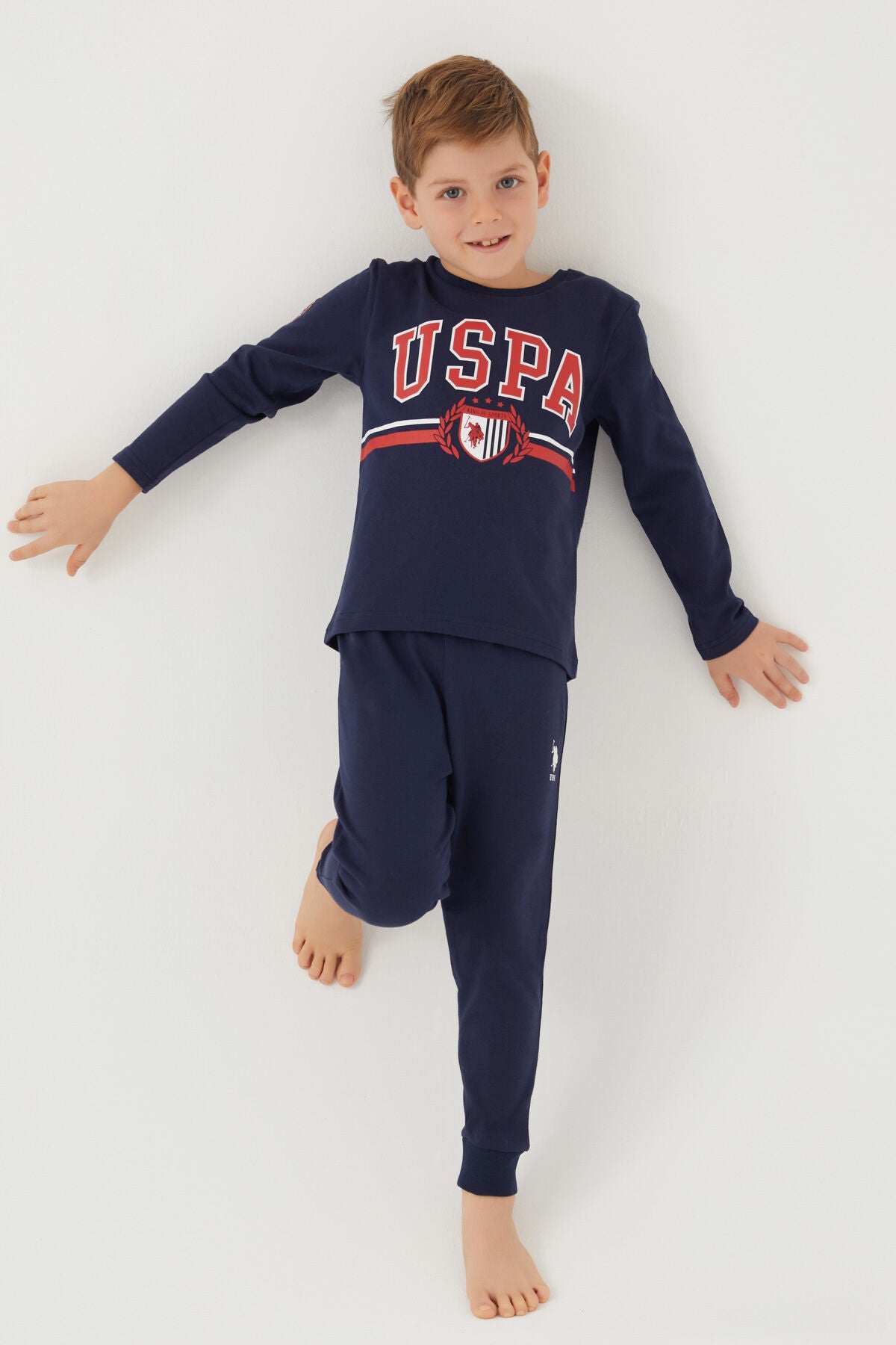 U.S. Polo Assn. Erkek Çocuk Bisiklet Yaka Pigment Baskılı Kışlık Regular Fit Lacivert Pijama Takımı US1191-C-V9