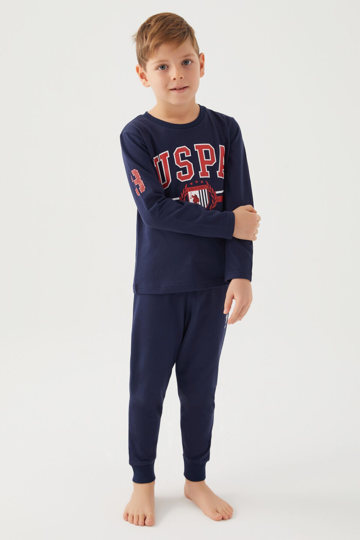 U.S. Polo Assn. Erkek Çocuk Bisiklet Yaka Pigment Baskılı Kışlık Regular Fit Lacivert Pijama Takımı US1191-C-V9 Ürün ikincil görseli
