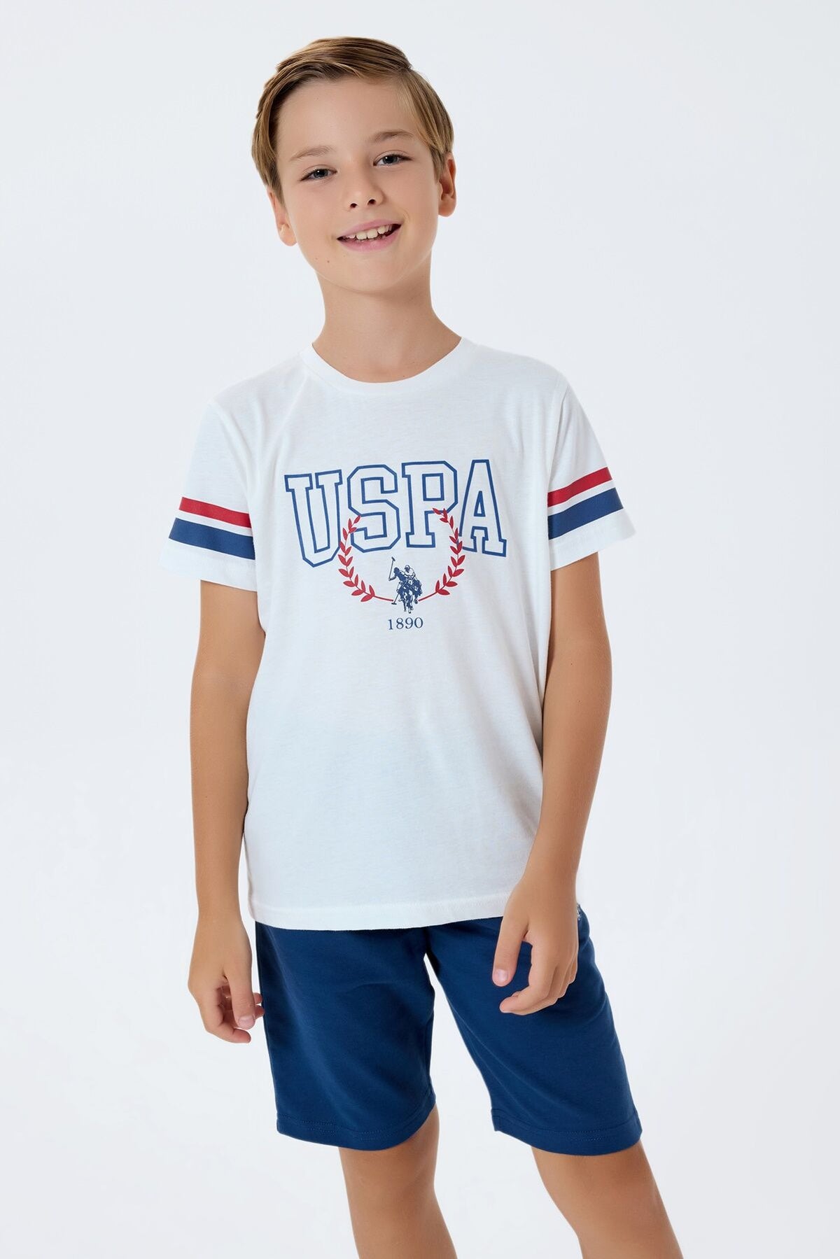 U.S. Polo Assn. Erkek Çocuk Bisiklet Yaka Nakışlı Yazlık Regular Fit Mavi Bermuda Takım US2409-C-V2 Ürün ana görseli