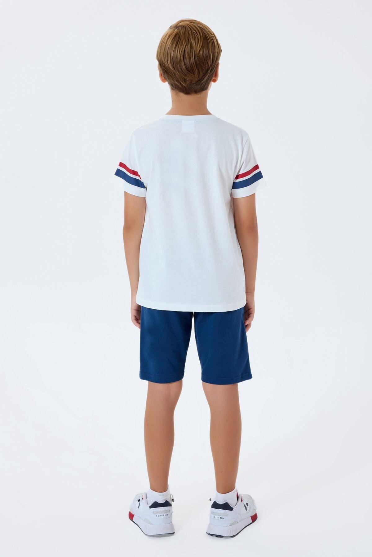 U.S. Polo Assn. Erkek Çocuk Bisiklet Yaka Nakışlı Yazlık Regular Fit Mavi Bermuda Takım US2409-C-V2