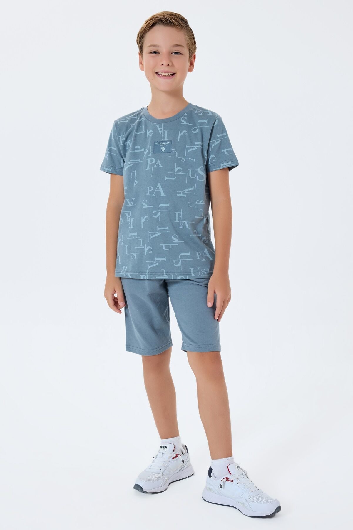 U.S. Polo Assn. Erkek Çocuk Bisiklet Yaka Nakışlı Yazlık Regular Fit Mavi Bermuda Takım US2411-C-V1 Ürün ikincil görseli