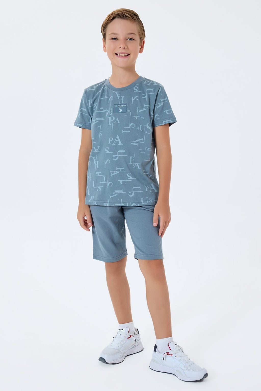 U.S. Polo Assn. Erkek Çocuk Bisiklet Yaka Nakışlı Yazlık Regular Fit Mavi Bermuda Takım US2411-C-V1
