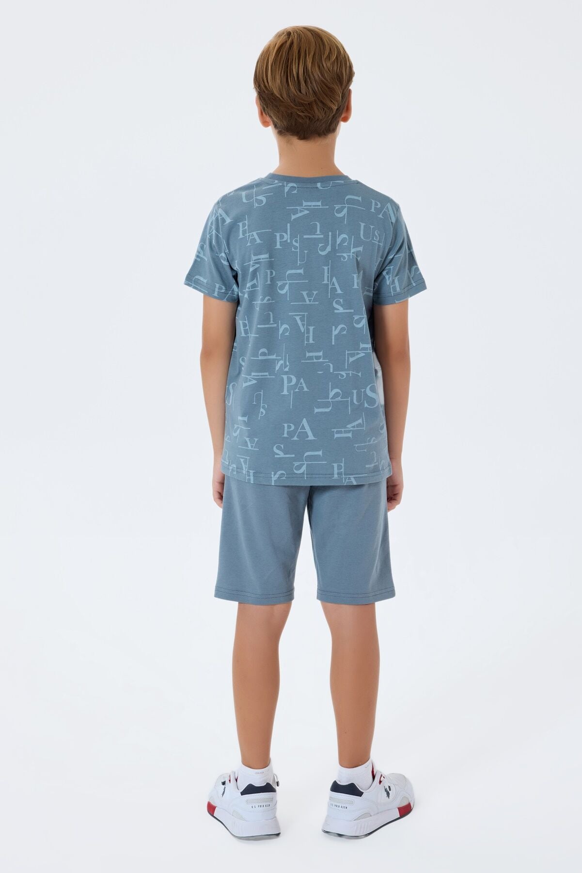 U.S. Polo Assn. Erkek Çocuk Bisiklet Yaka Nakışlı Yazlık Regular Fit Mavi Bermuda Takım US2411-C-V1