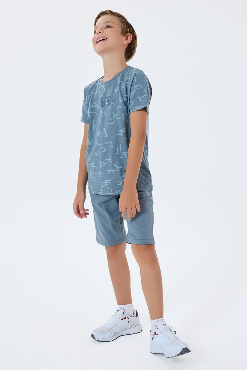 U.S. Polo Assn. Erkek Çocuk Bisiklet Yaka Nakışlı Yazlık Regular Fit Mavi Bermuda Takım US2411-C-V1