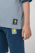 U.S. Polo Assn. Erkek Çocuk Bisiklet Yaka Nakışlı Yazlık Regular Fit Mavi Bermuda Takım US2418-C-V2