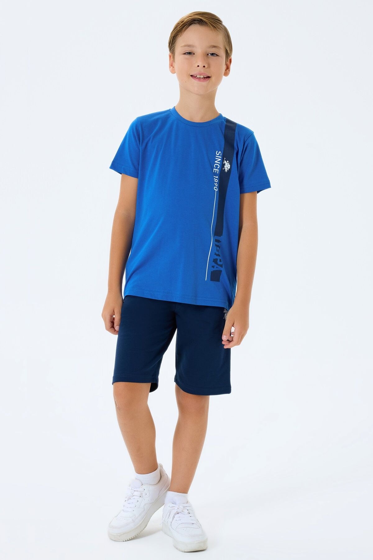 U.S. Polo Assn. Erkek Çocuk Bisiklet Yaka Nakışlı Yazlık Regular Fit Mavi Bermuda Takım US2400-C-V2 Ürün ana görseli