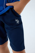 U.S. Polo Assn. Erkek Çocuk Bisiklet Yaka Nakışlı Yazlık Regular Fit Mavi Bermuda Takım US2400-C-V2