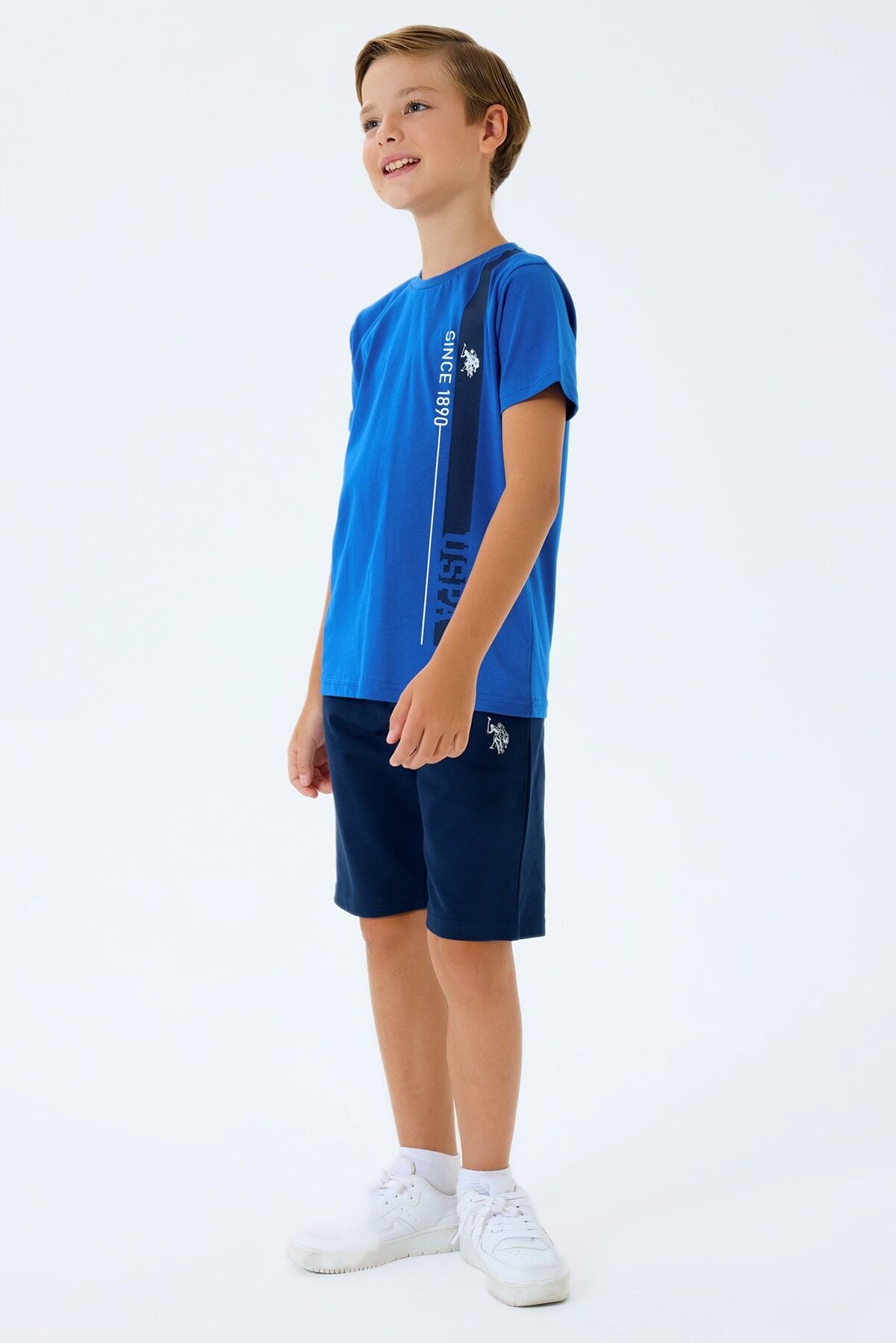 U.S. Polo Assn. Erkek Çocuk Bisiklet Yaka Nakışlı Yazlık Regular Fit Mavi Bermuda Takım US2400-C-V2