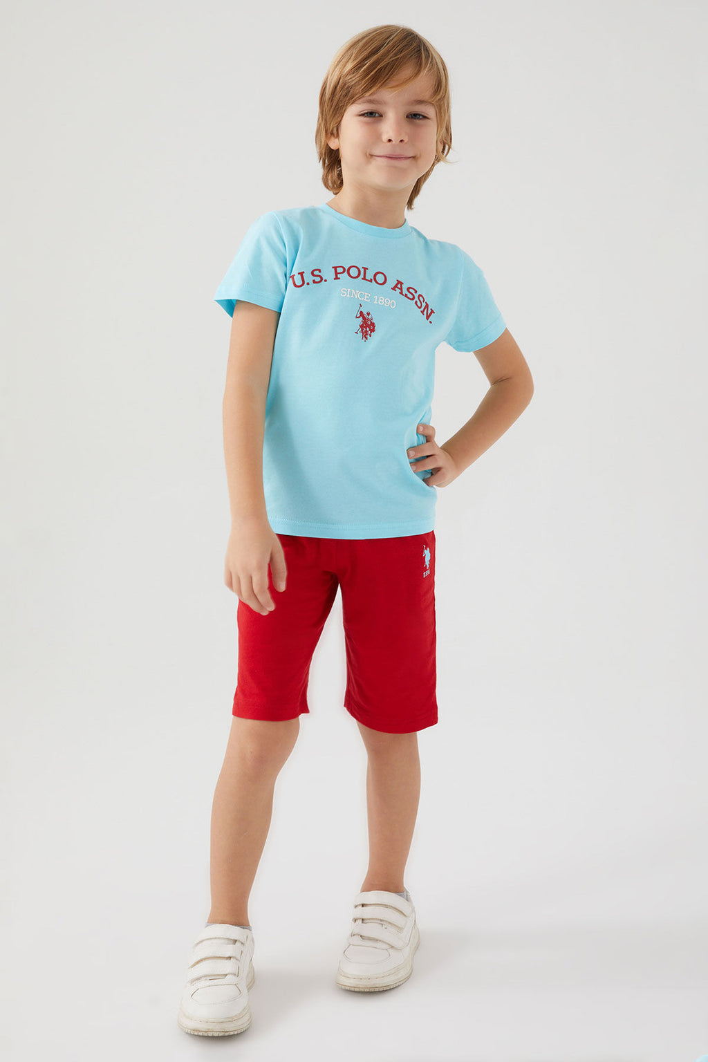 U.S. Polo Assn. Erkek Çocuk Bisiklet Yaka Pigment Baskılı Yazlık Regular Fit Mavi Bermuda Takım US1369-C-V2