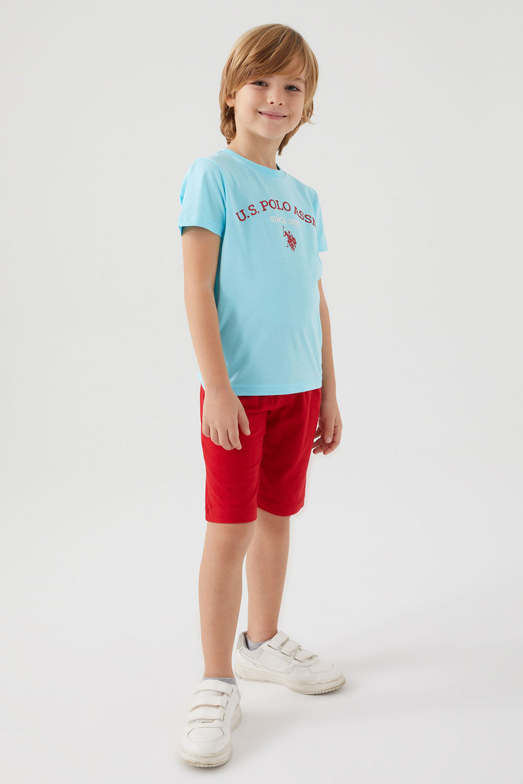 U.S. Polo Assn. Erkek Çocuk Bisiklet Yaka Pigment Baskılı Yazlık Regular Fit Mavi Bermuda Takım US1369-C-V2