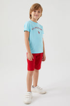U.S. Polo Assn. Erkek Çocuk Bisiklet Yaka Pigment Baskılı Yazlık Regular Fit Mavi Bermuda Takım US1369-C-V2