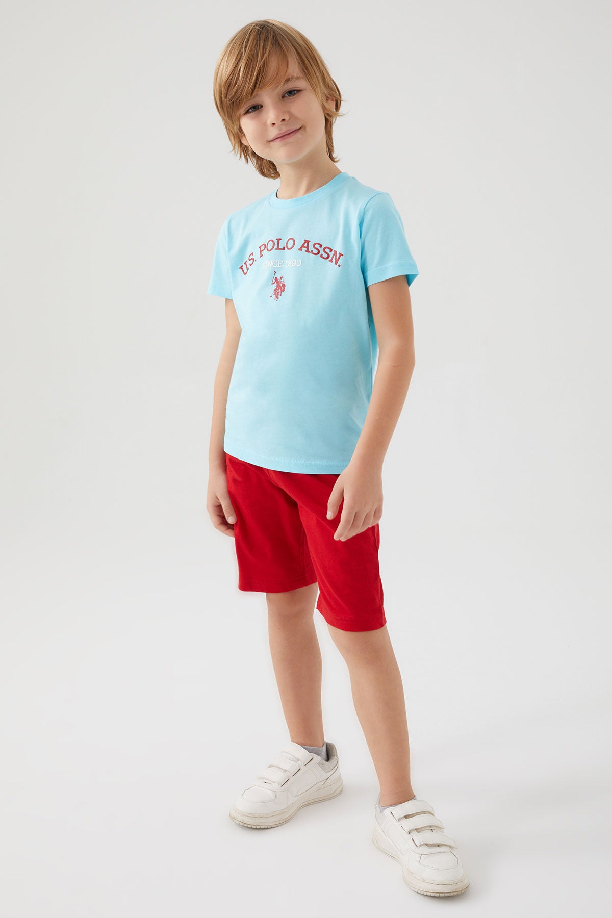 U.S. Polo Assn. Erkek Çocuk Bisiklet Yaka Pigment Baskılı Yazlık Regular Fit Mavi Bermuda Takım US1369-C-V2