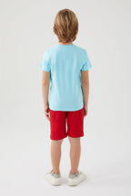 U.S. Polo Assn. Erkek Çocuk Bisiklet Yaka Pigment Baskılı Yazlık Regular Fit Mavi Bermuda Takım US1369-C-V2
