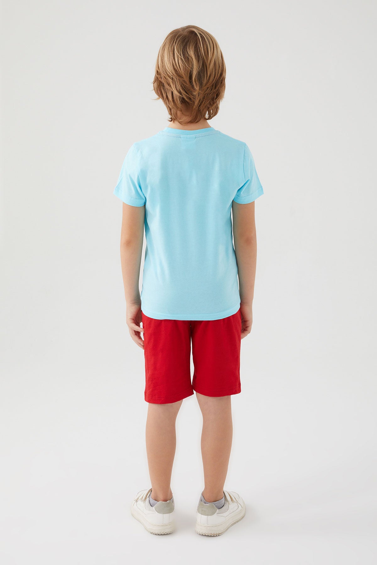 U.S. Polo Assn. Erkek Çocuk Bisiklet Yaka Pigment Baskılı Yazlık Regular Fit Mavi Bermuda Takım US1369-C-V2