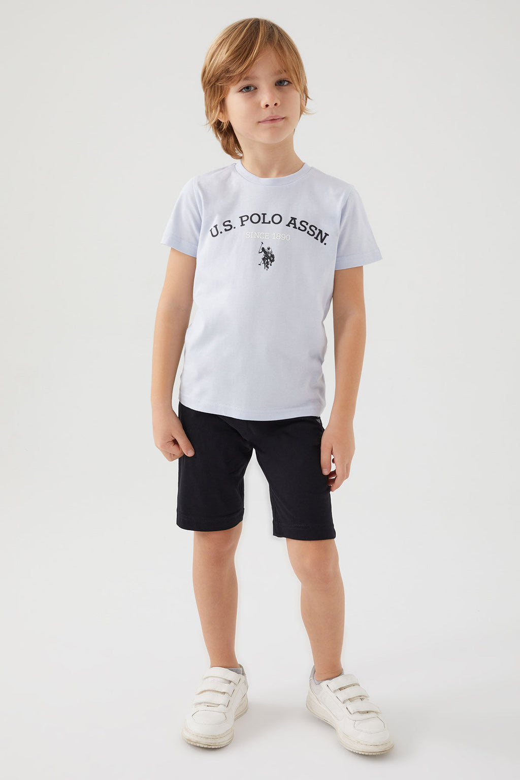 U.S. Polo Assn. Erkek Çocuk Bisiklet Yaka Pigment Baskılı Yazlık Regular Fit Mavi Bermuda Takım US1369-C-V4