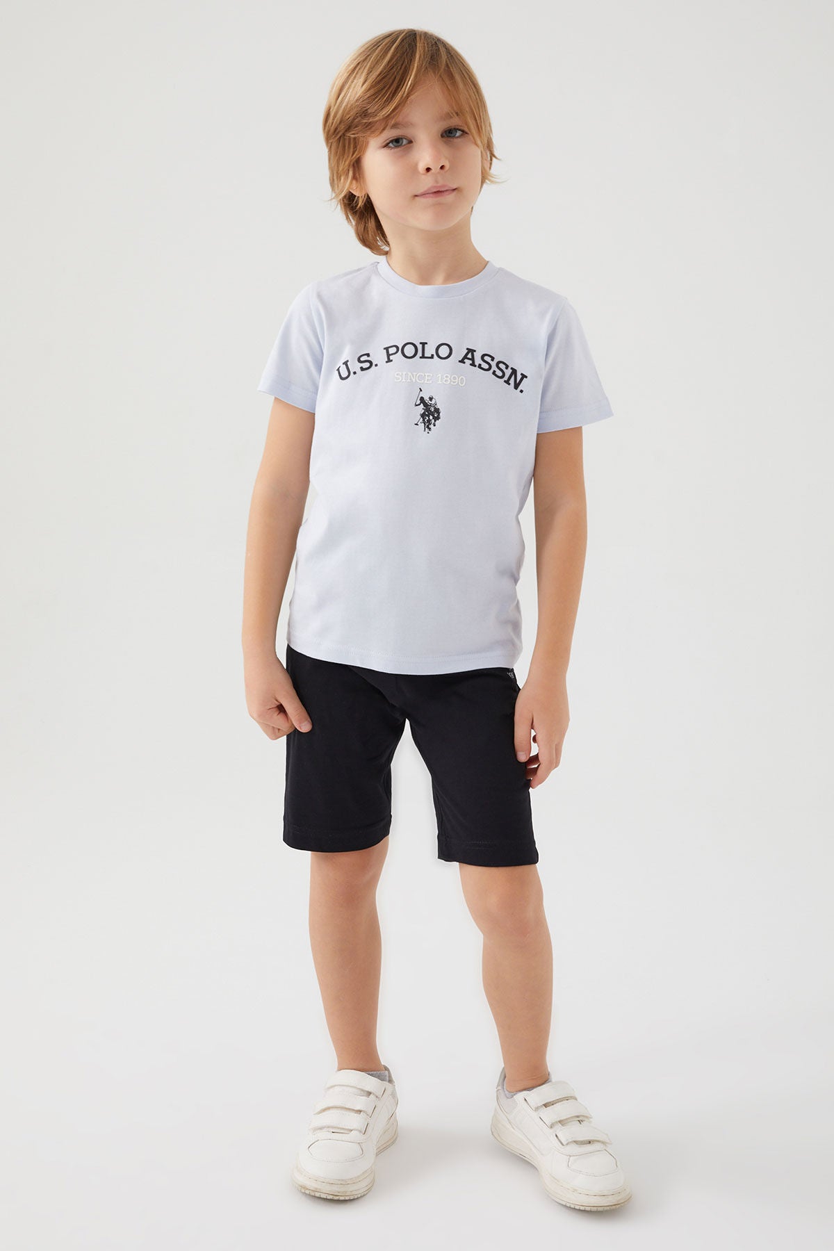 U.S. Polo Assn. Erkek Çocuk Bisiklet Yaka Pigment Baskılı Yazlık Regular Fit Mavi Bermuda Takım US1369-C-V4