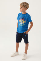U.S. Polo Assn. Erkek Çocuk Bisiklet Yaka Pigment Baskılı Yazlık Regular Fit Mavi Bermuda Takım US1741-C-V1