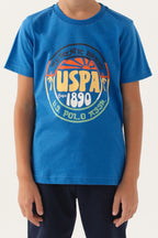 U.S. Polo Assn. Erkek Çocuk Bisiklet Yaka Pigment Baskılı Yazlık Regular Fit Mavi Bermuda Takım US1741-C-V1