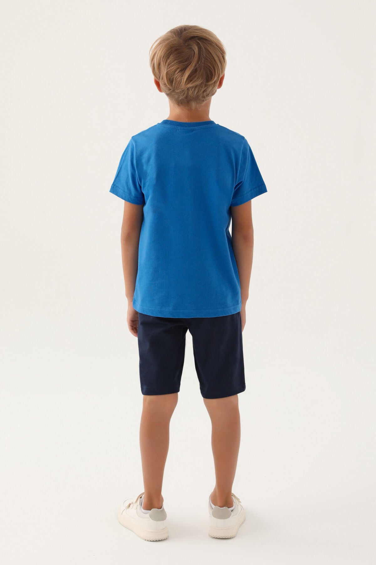 U.S. Polo Assn. Erkek Çocuk Bisiklet Yaka Pigment Baskılı Yazlık Regular Fit Mavi Bermuda Takım US1741-C-V1