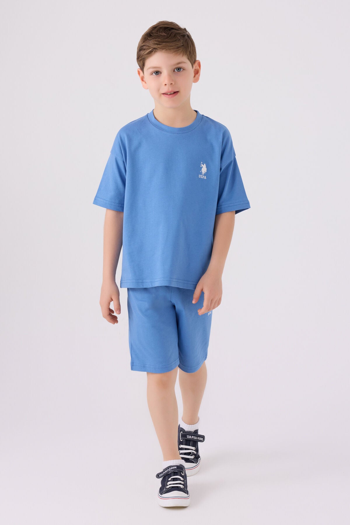 U.S. Polo Assn. Erkek Çocuk Bisiklet Yaka Sargı Nakışlı Yazlık Regular Fit Mavi Bermuda Takım US1779-C-V12 Ürün ana görseli