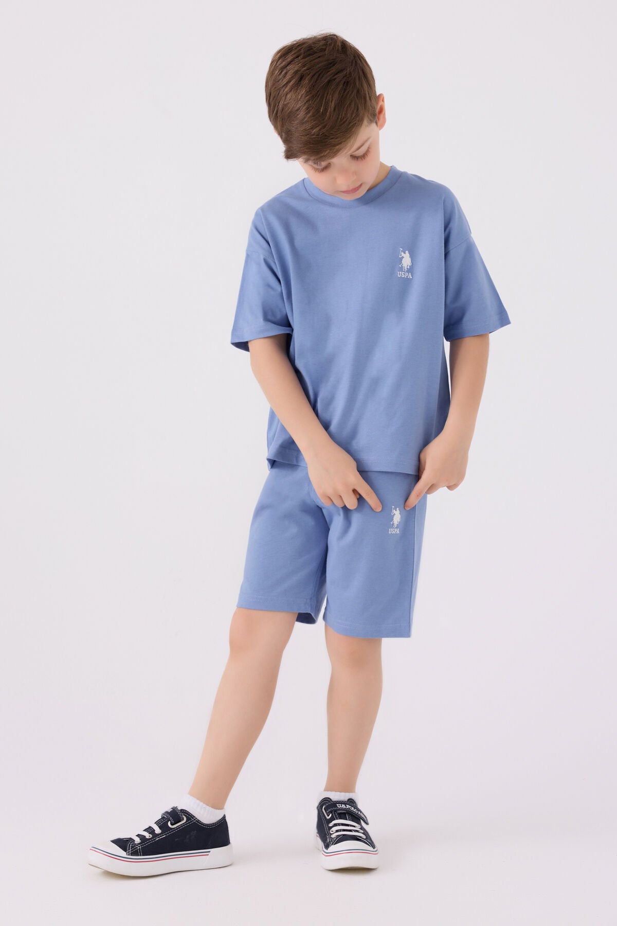 U.S. Polo Assn. Erkek Çocuk Bisiklet Yaka Sargı Nakışlı Yazlık Regular Fit Mavi Bermuda Takım US1779-C-V33 Ürün ana görseli