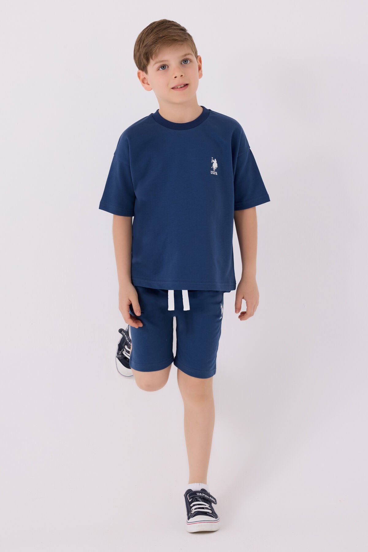 U.S. Polo Assn. Erkek Çocuk Bisiklet Yaka Sargı Nakışlı Yazlık Regular Fit Mavi Bermuda Takım US1780-C-V11 Ürün ana görseli