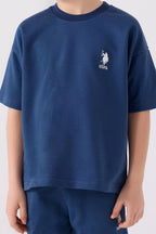 U.S. Polo Assn. Erkek Çocuk Bisiklet Yaka Sargı Nakışlı Yazlık Regular Fit Mavi Bermuda Takım US1780-C-V11
