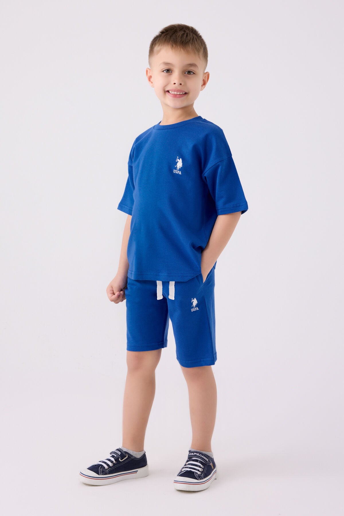 U.S. Polo Assn. Erkek Çocuk Bisiklet Yaka Pigment Baskılı Yazlık Regular Fit Mavi Bermuda Takım US1780-C-V3 Ürün ana görseli