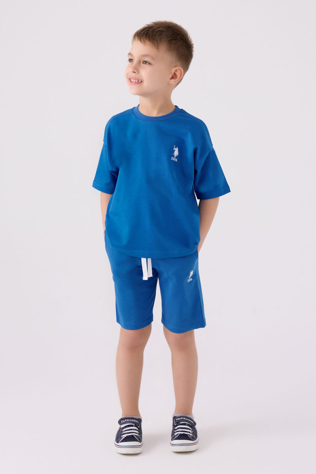 U.S. Polo Assn. Erkek Çocuk Bisiklet Yaka Pigment Baskılı Yazlık Regular Fit Mavi Bermuda Takım US1780-C-V6