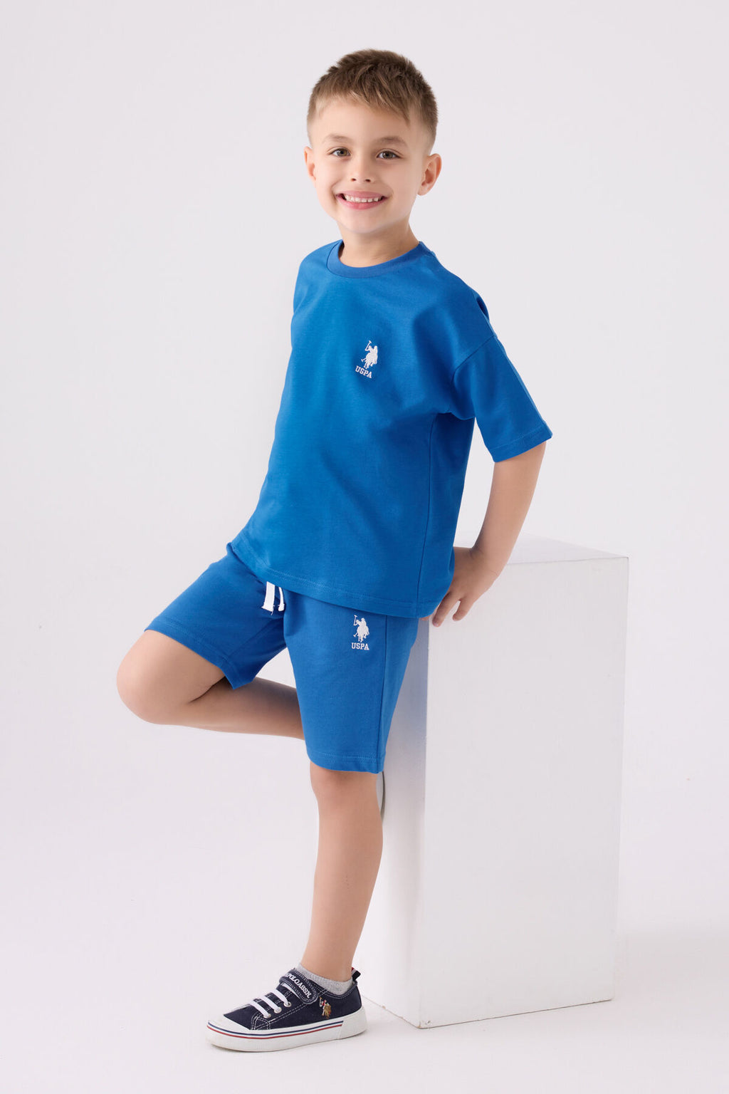 U.S. Polo Assn. Erkek Çocuk Bisiklet Yaka Pigment Baskılı Yazlık Regular Fit Mavi Bermuda Takım US1780-C-V6