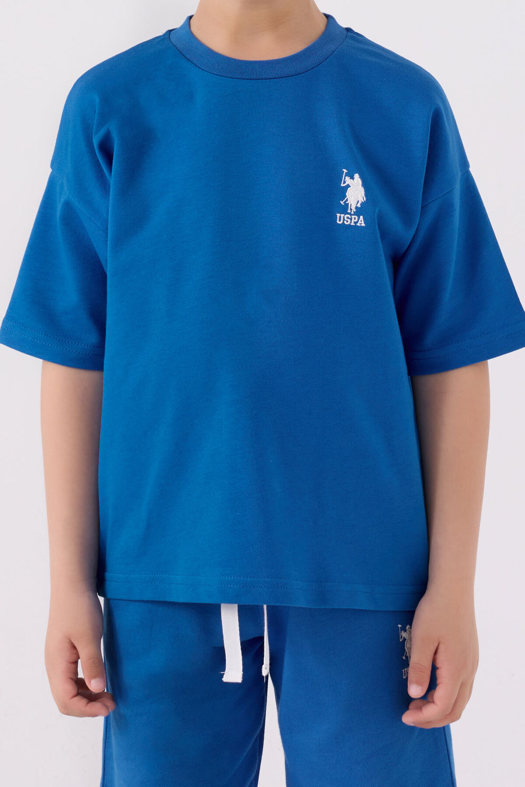 U.S. Polo Assn. Erkek Çocuk Bisiklet Yaka Pigment Baskılı Yazlık Regular Fit Mavi Bermuda Takım US1780-C-V6