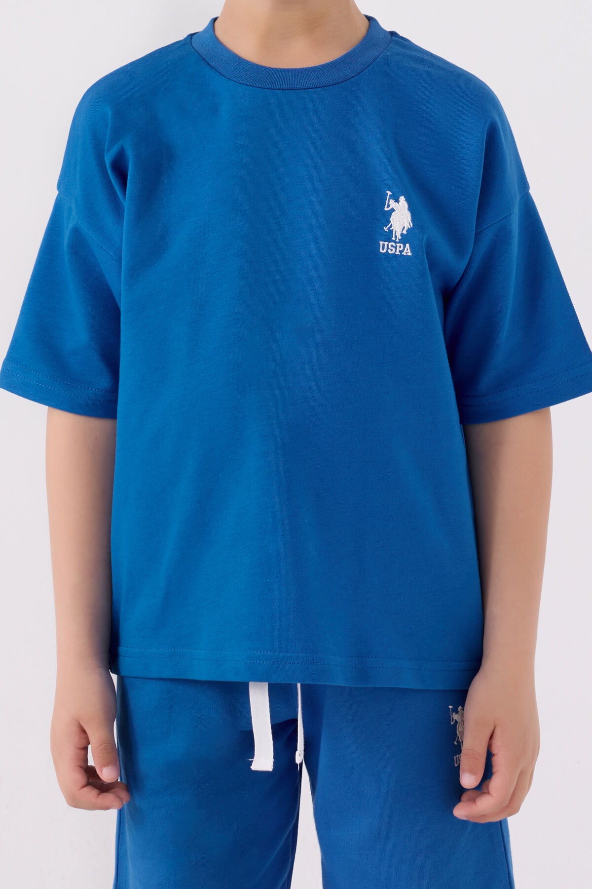 U.S. Polo Assn. Erkek Çocuk Bisiklet Yaka Pigment Baskılı Yazlık Regular Fit Mavi Bermuda Takım US1780-C-V6