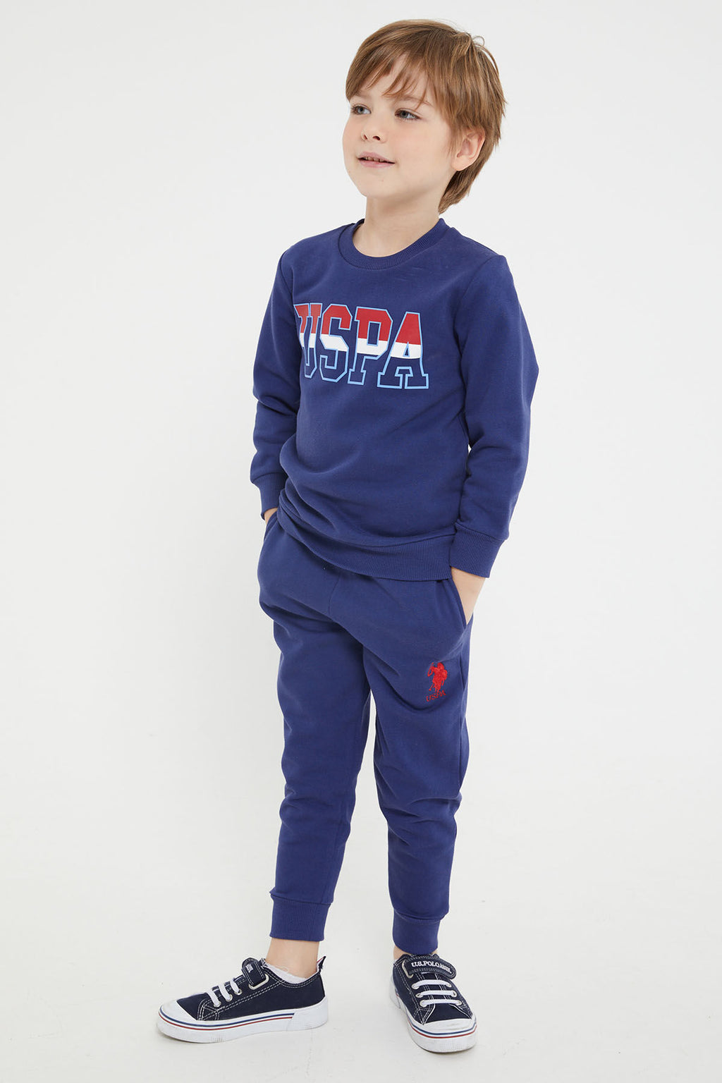 U.S. Polo Assn. Erkek Çocuk Bisiklet Yaka Empirme Baskılı Kışlık Regular Fit Mavi Eşofman Takımı US1149-C-V1