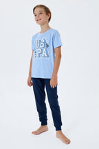 U.S. Polo Assn. Erkek Çocuk Bisiklet Yaka Nakışlı Yazlık Regular Fit Mavi Pijama Takımı US2410-C-V1