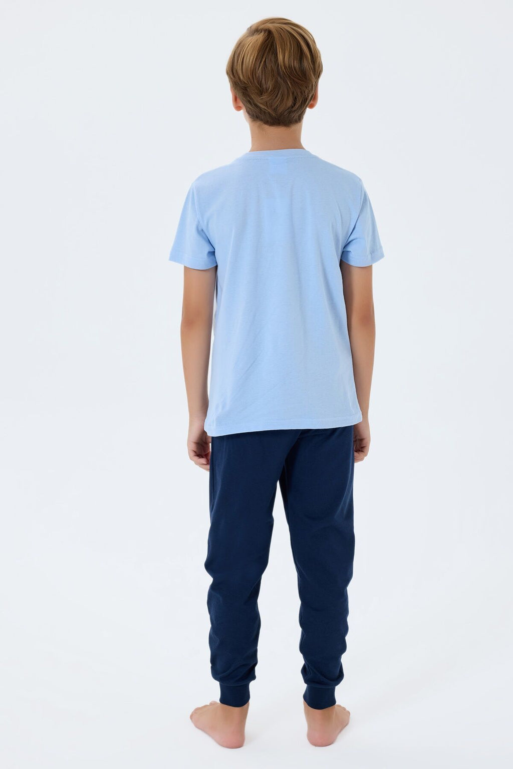 U.S. Polo Assn. Erkek Çocuk Bisiklet Yaka Nakışlı Yazlık Regular Fit Mavi Pijama Takımı US2410-C-V1