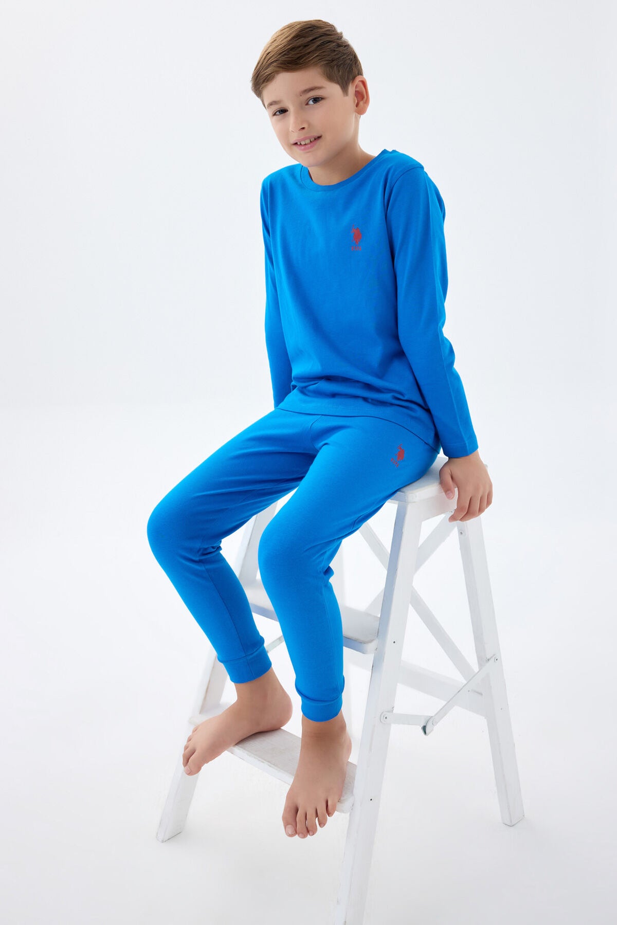 U.S. Polo Assn. Erkek Çocuk Bisiklet Yaka Pigment Baskılı Kışlık Regular Fit Mavi Pijama Takımı US1580-C-V5 Ürün ana görseli