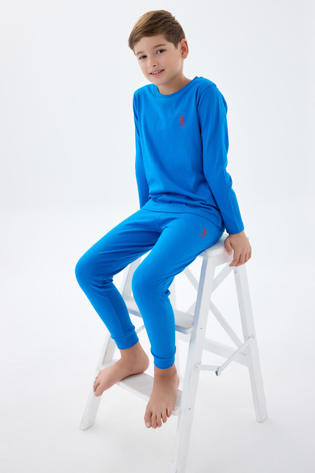 U.S. Polo Assn. Erkek Çocuk Bisiklet Yaka Pigment Baskılı Kışlık Regular Fit Mavi Pijama Takımı US1580-C-V5