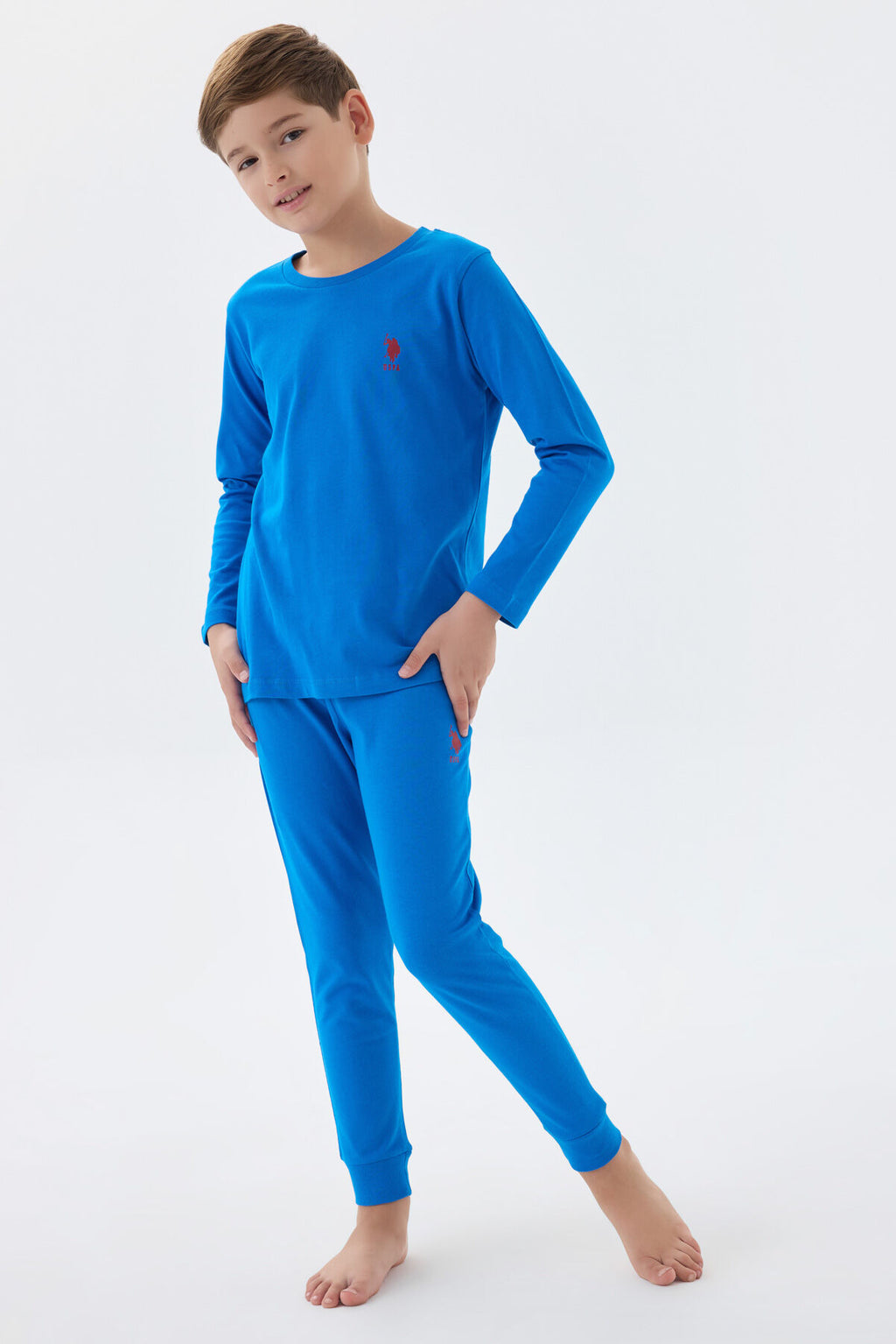 U.S. Polo Assn. Erkek Çocuk Bisiklet Yaka Pigment Baskılı Kışlık Regular Fit Mavi Pijama Takımı US1580-C-V5