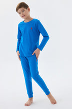 U.S. Polo Assn. Erkek Çocuk Bisiklet Yaka Pigment Baskılı Kışlık Regular Fit Mavi Pijama Takımı US1580-C-V5