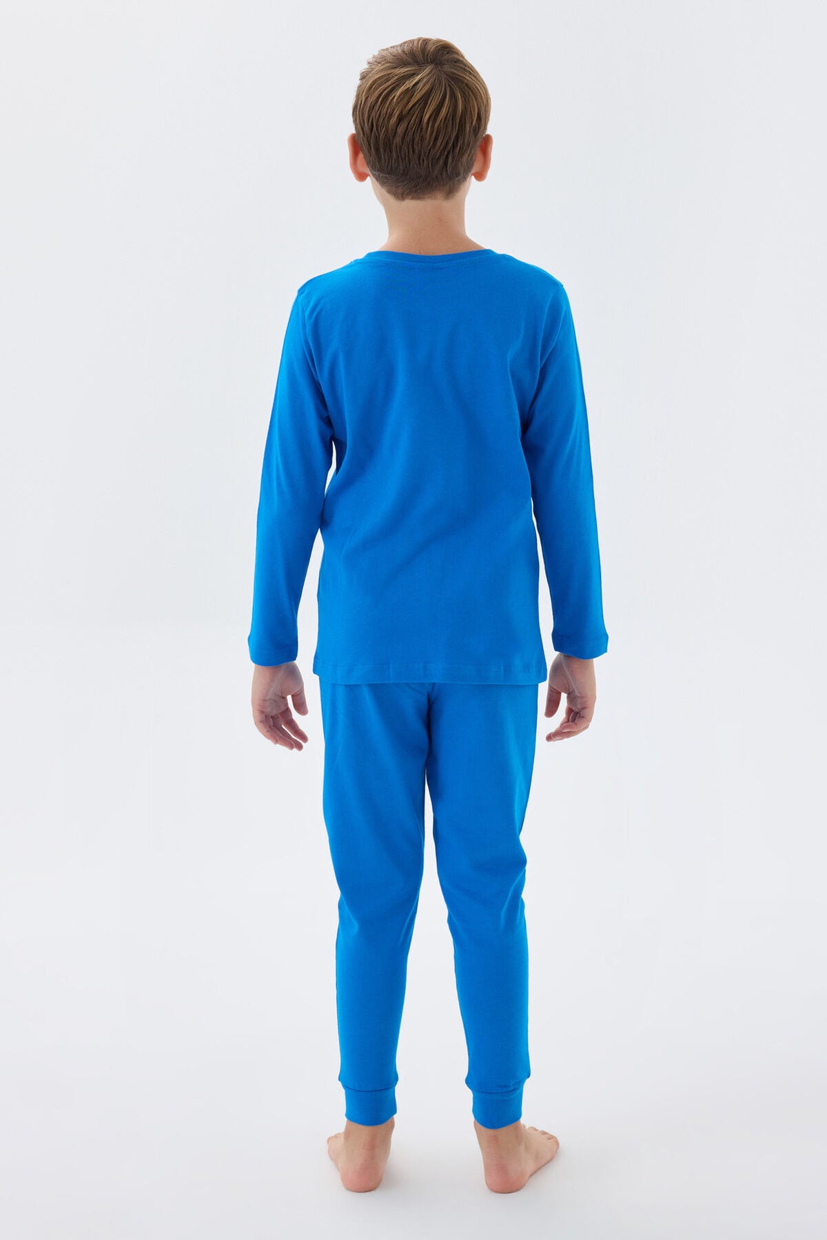U.S. Polo Assn. Erkek Çocuk Bisiklet Yaka Pigment Baskılı Kışlık Regular Fit Mavi Pijama Takımı US1580-C-V5