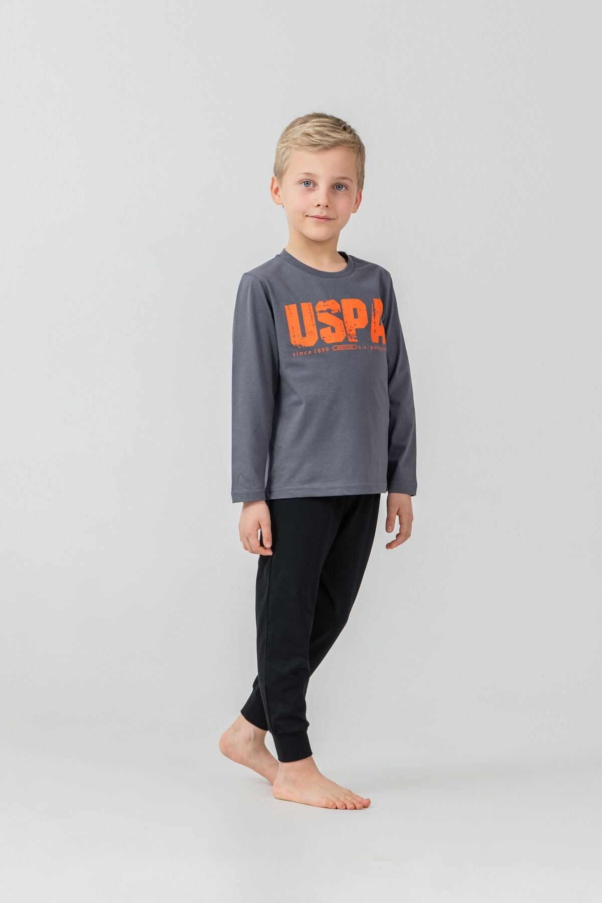 U.S. Polo Assn. Erkek Çocuk Pijama Takımı Baskılı Antrasit Uzun Kol Pijama Takımı US2634-C-V2