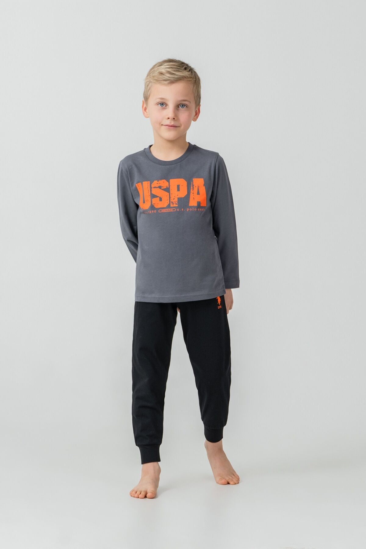 U.S. Polo Assn. Erkek Çocuk Pijama Takımı Baskılı Antrasit Uzun Kol Pijama Takımı US2634-C-V2