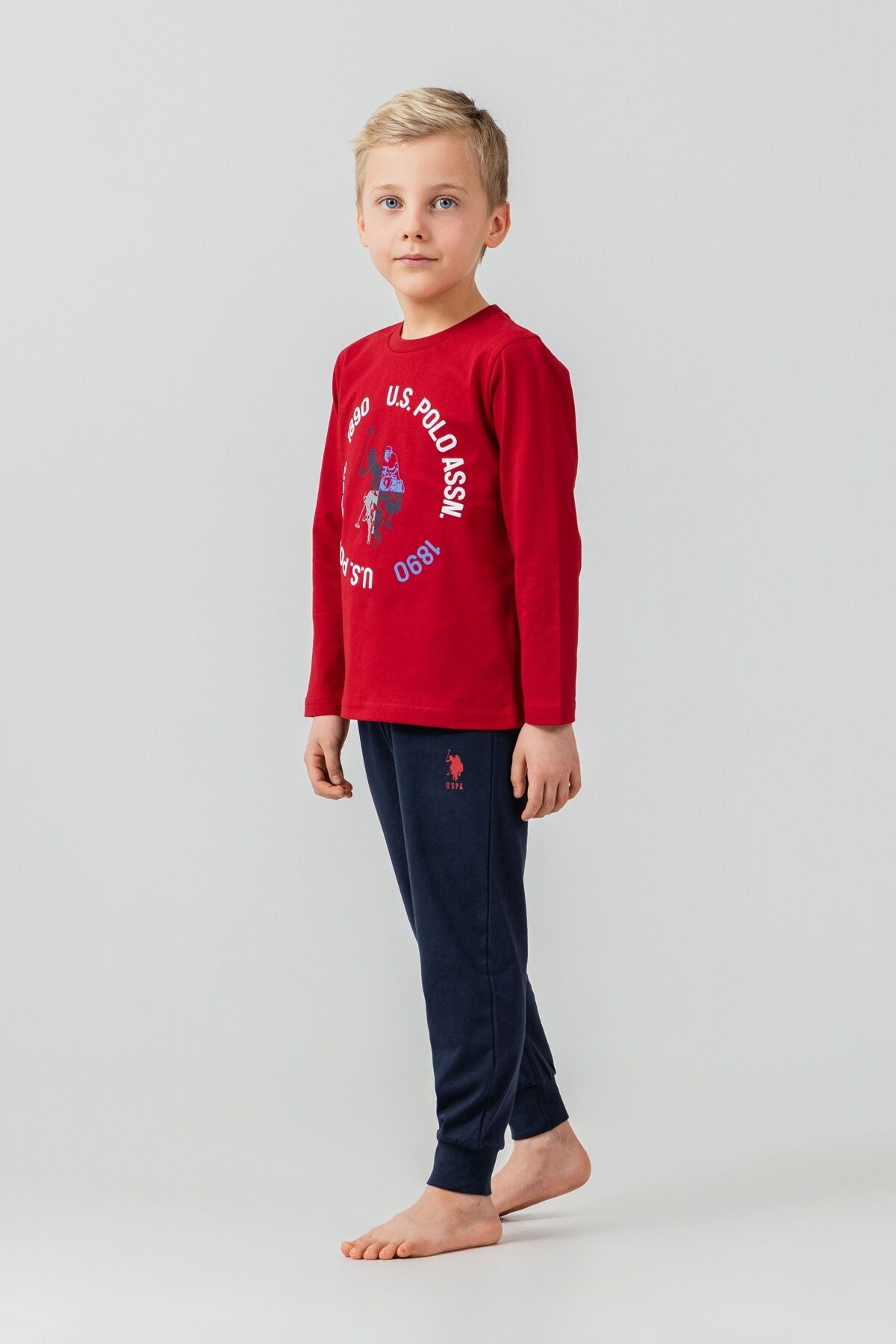 U.S. Polo Assn. Erkek Çocuk Pijama Takımı Baskılı Kırmızı Uzun Kol Pijama Takımı US2638-C-V2