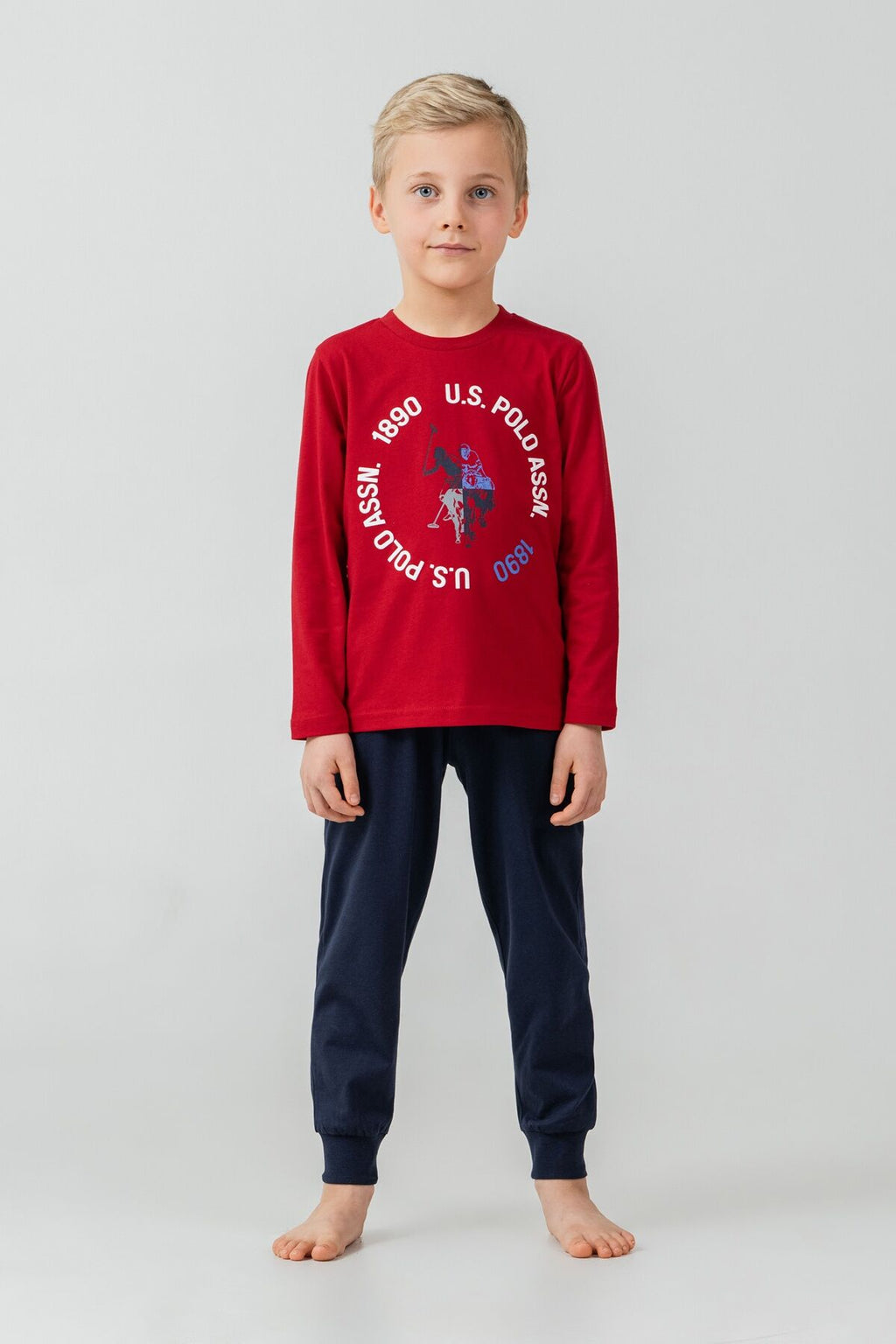 U.S. Polo Assn. Erkek Çocuk Pijama Takımı Baskılı Kırmızı Uzun Kol Pijama Takımı US2638-C-V2