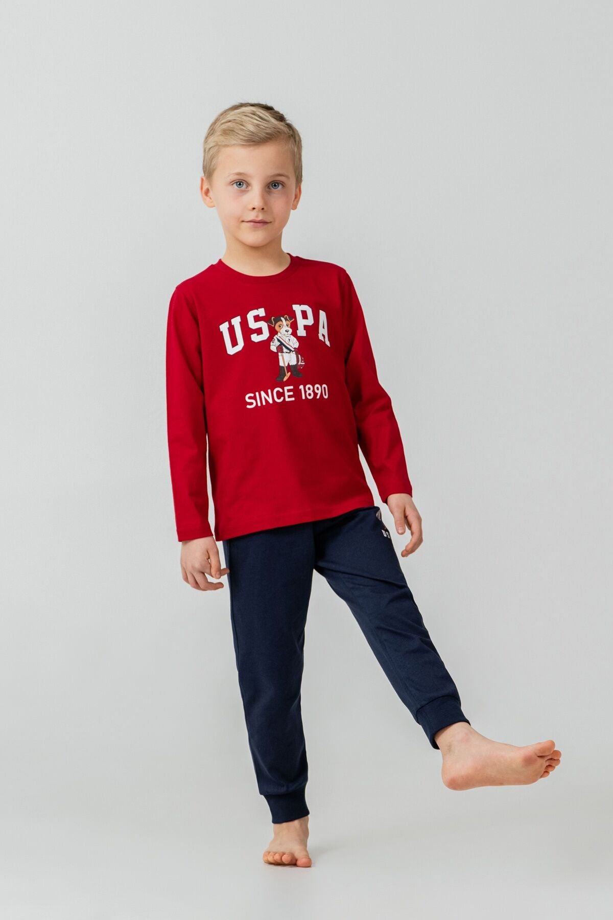 U.S. Polo Assn. Erkek Çocuk Pijama Takımı Baskılı Kırmızı Uzun Kol Pijama Takımı US2639-C-V2