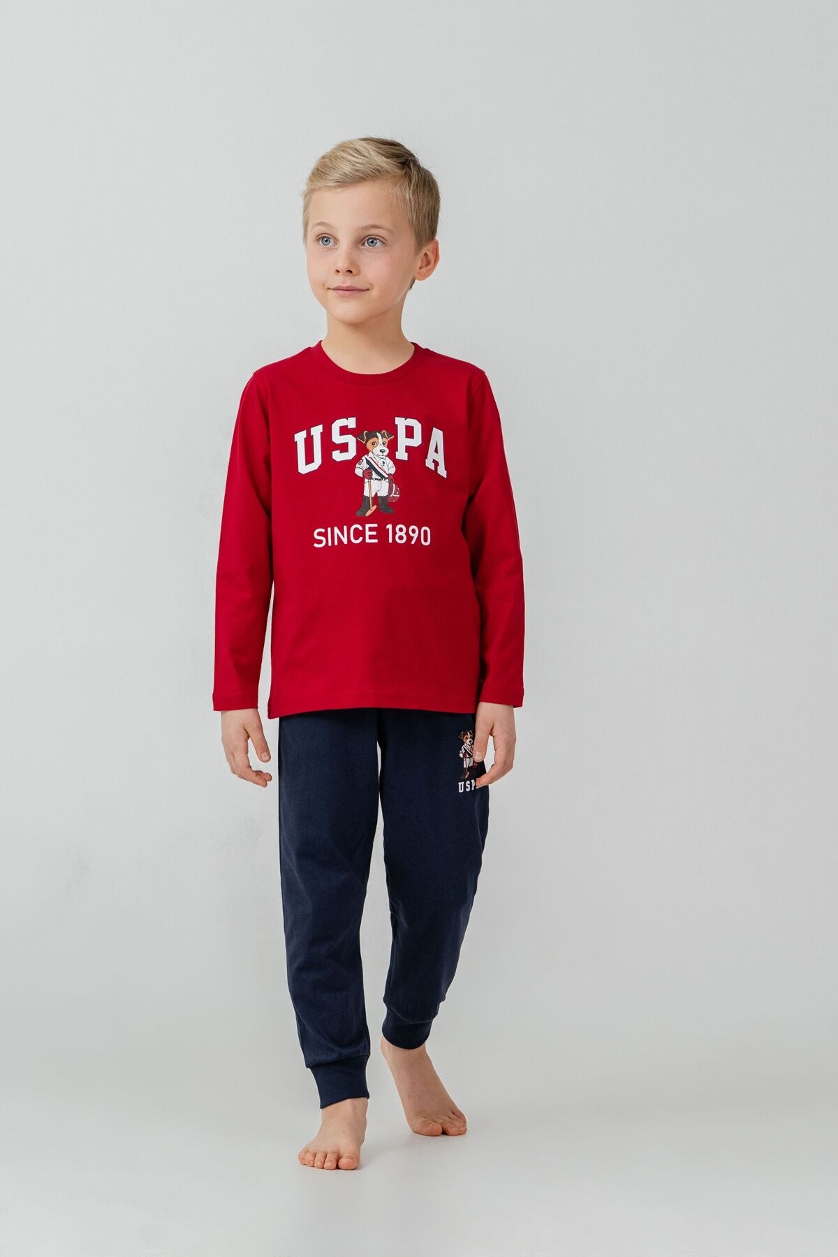 U.S. Polo Assn. Erkek Çocuk Pijama Takımı Baskılı Kırmızı Uzun Kol Pijama Takımı US2639-C-V2