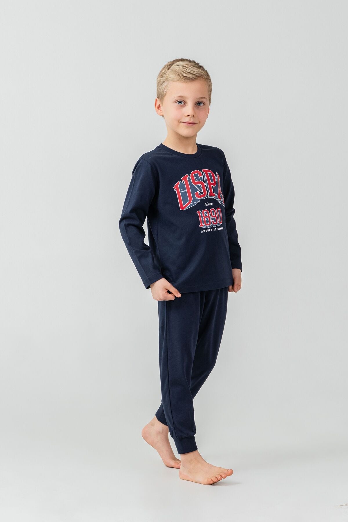U.S. Polo Assn. Erkek Çocuk Pijama Takımı Baskılı Lacivert Uzun Kol Pijama Takımı US2636-C-V1 Ürün ana görseli