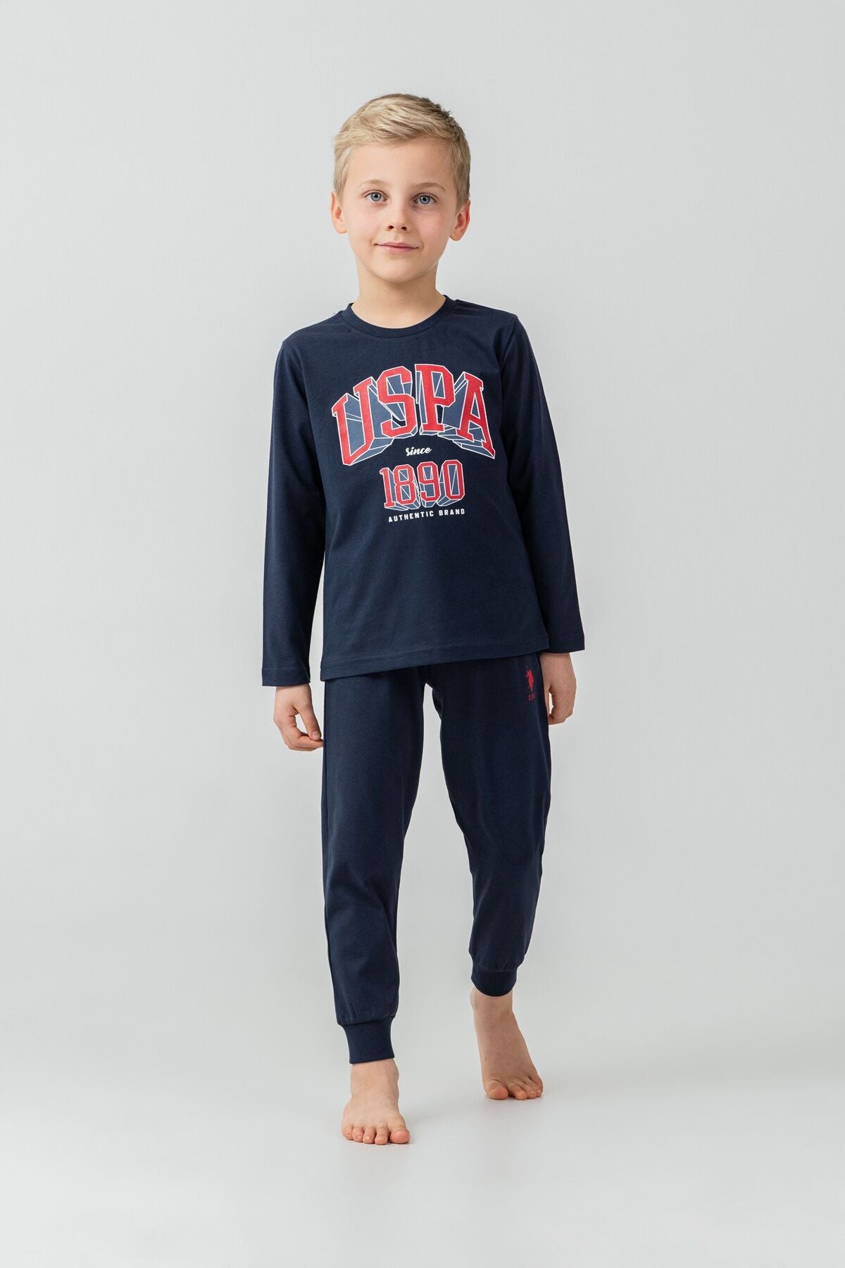 U.S. Polo Assn. Erkek Çocuk Pijama Takımı Baskılı Lacivert Uzun Kol Pijama Takımı US2636-C-V1